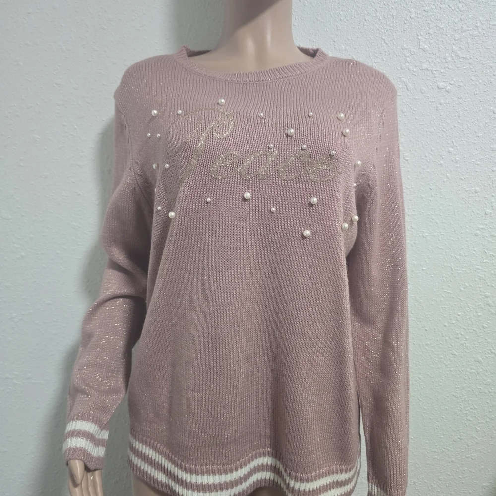 Holiday Time Pink Sweater with Pearl Details